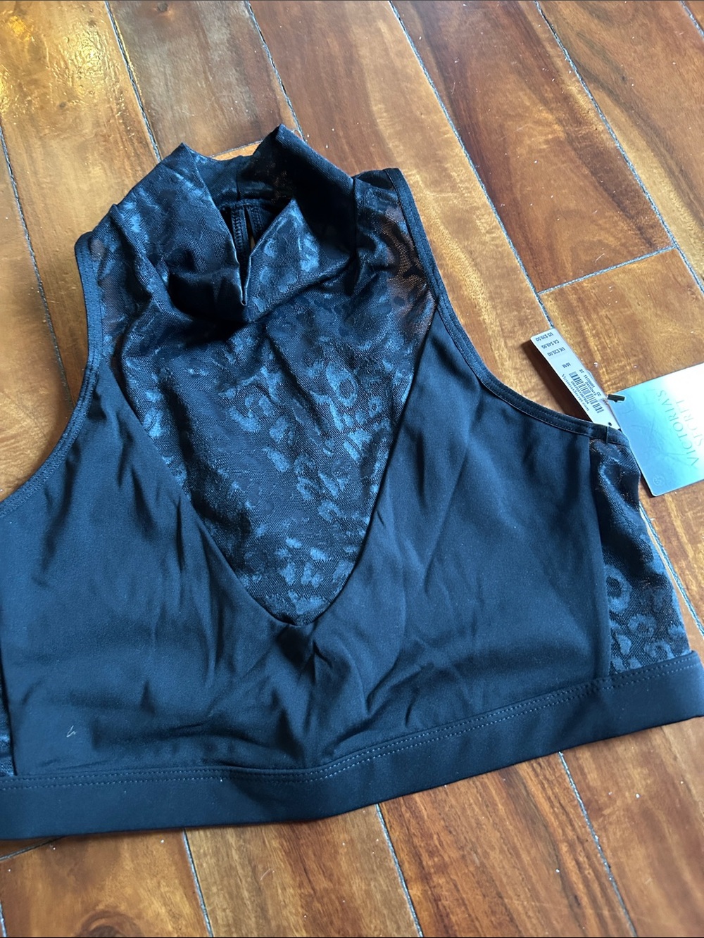 Victoria's Secret Black High-Neck Lace-Back Sports Bralette